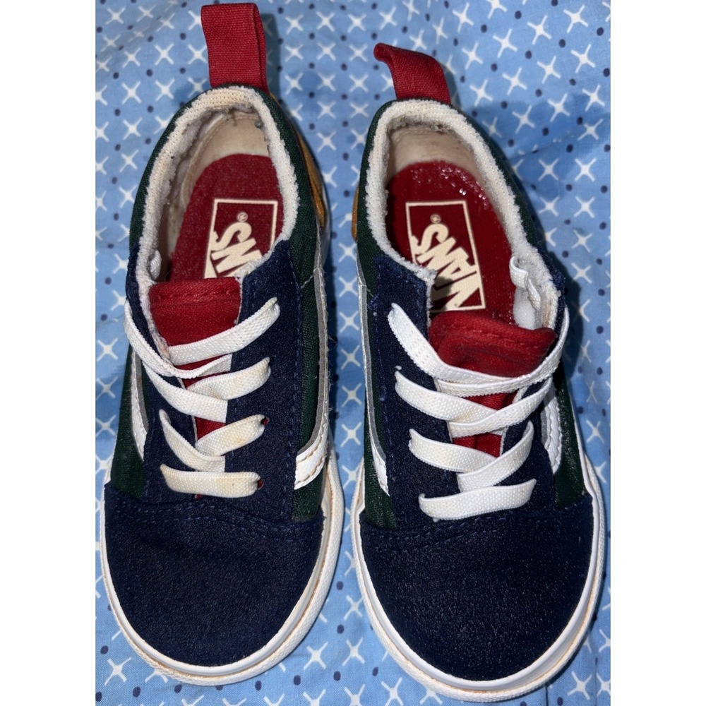 VANS Old Skool Yacht Club Green Blue Yellow Toddler Size 8 Skate Sneakers H16